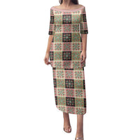 Seamless Pattern Pikake Lei Family Matching Puletasi and Hawaiian Shirt Floral Squares Pikake LT9 Mom's Dress Pink - Polynesian Pride
