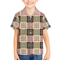 Seamless Pattern Pikake Lei Family Matching Puletasi and Hawaiian Shirt Floral Squares Pikake LT9 Son's Shirt Pink - Polynesian Pride