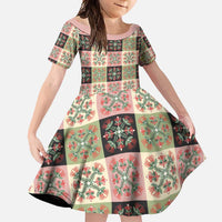 Seamless Pattern Pikake Lei Family Matching Short Sleeve Bodycon Dress and Hawaiian Shirt Floral Squares Pikake - Polynesian Pride