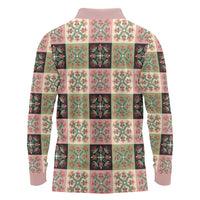 Seamless Pattern Pikake Lei Long Sleeve Polo Shirt Floral Squares Pikake LT9 - Polynesian Pride