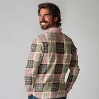 Seamless Pattern Pikake Lei Long Sleeve Polo Shirt Floral Squares Pikake LT9 - Polynesian Pride