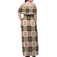 Seamless Pattern Pikake Lei Off Shoulder Maxi Dress Floral Squares Pikake - Polynesian Pride