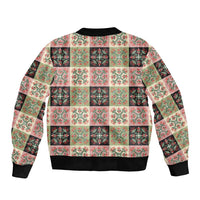 Seamless Pattern Pikake Lei Sleeve Zip Bomber Jacket Floral Squares Pikake - Polynesian Pride