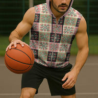 Seamless Pattern Pikake Lei Sleeveless Zip Hoodie Floral Squares Pikake - Polynesian Pride