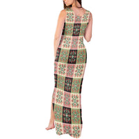 Seamless Pattern Pikake Lei Tank Maxi Dress Floral Squares Pikake LT9 - Polynesian Pride