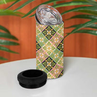 Seamless Pattern Puakenikeni and Kalo 4 in 1 Can Cooler Tumbler LT9 - Polynesian Pride