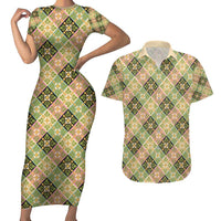 Seamless Pattern Puakenikeni and Kalo Couples Matching Short Sleeve Bodycon Dress and Hawaiian Shirt - Polynesian Pride