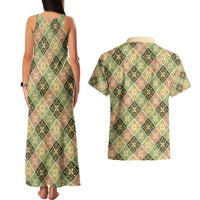 Seamless Pattern Puakenikeni and Kalo Couples Matching Tank Maxi Dress and Hawaiian Shirt - Polynesian Pride