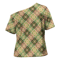 Seamless Pattern Puakenikeni and Kalo Cross Shoulder Shirt LT9 - Polynesian Pride