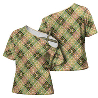 Seamless Pattern Puakenikeni and Kalo Cross Shoulder Shirt LT9 - Polynesian Pride
