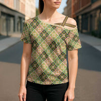 Seamless Pattern Puakenikeni and Kalo Cross Shoulder Shirt LT9 - Polynesian Pride