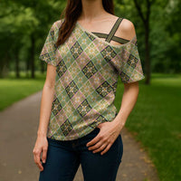 Seamless Pattern Puakenikeni and Kalo Cross Shoulder Shirt LT9 - Polynesian Pride