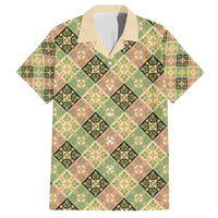 Seamless Pattern Puakenikeni and Kalo Family Matching Puletasi and Hawaiian Shirt LT9 Dad's Shirt - Short Sleeve Beige - Polynesian Pride