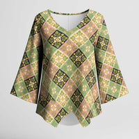Seamless Pattern Puakenikeni and Kalo Kimono Sleeve Blouse LT9 Female Beige - Polynesian Pride