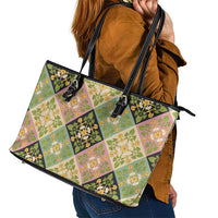 Seamless Pattern Puakenikeni and Kalo Leather Tote Bag - Polynesian Pride