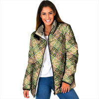 Seamless Pattern Puakenikeni and Kalo Padded Jacket LT9 Women Beige - Polynesian Pride