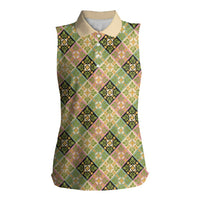 Seamless Pattern Puakenikeni and Kalo Women Sleeveless Polo Shirt LT9 Female Beige - Polynesian Pride