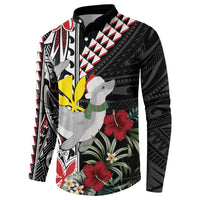 Hawaii Monk Seal Santa Button Sweatshirt Hibiscus Kakau Pattern Mele Kalikimaka LT9 - Polynesian Pride