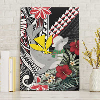 Hawaii Monk Seal Santa Canvas Wall Art Hibiscus Kakau Pattern Mele Kalikimaka LT9 Without Frame Black - Polynesian Pride