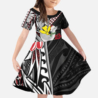 Hawaii Monk Seal Santa Family Matching Mermaid Dress and Hawaiian Shirt Hibiscus Kakau Pattern Mele Kalikimaka LT9 Daughter's Dress Black - Polynesian Pride