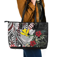 Hawaii Monk Seal Santa Leather Tote Bag Hibiscus Kakau Pattern Mele Kalikimaka LT9 - Polynesian Pride
