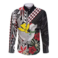 Hawaii Monk Seal Santa Long Sleeve Button Shirt Hibiscus Kakau Pattern Mele Kalikimaka LT9 Unisex Black - Polynesian Pride