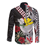 Hawaii Monk Seal Santa Long Sleeve Button Shirt Hibiscus Kakau Pattern Mele Kalikimaka LT9 - Polynesian Pride
