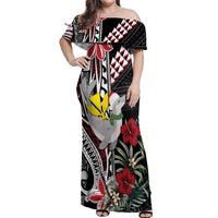 Hawaii Monk Seal Santa Off Shoulder Maxi Dress Hibiscus Kakau Pattern Mele Kalikimaka LT9 Women Black - Polynesian Pride