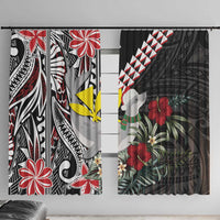 Hawaii Monk Seal Santa Window Curtain Hibiscus Kakau Pattern Mele Kalikimaka LT9 With Hooks Black - Polynesian Pride
