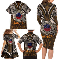 Samoa Warrior Family Matching Long Sleeve Bodycon Dress and Hawaiian Shirt The Mighty Samoan Warrior Spirit