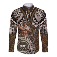 Samoa Warrior Long Sleeve Button Shirt The Mighty Samoan Warrior Spirit LT9 Unisex Black - Polynesian Pride