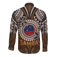 Samoa Warrior Long Sleeve Button Shirt The Mighty Samoan Warrior Spirit LT9 - Polynesian Pride