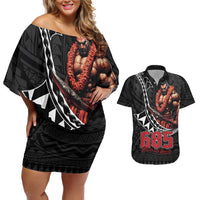 Samoan Pride Polynesian Tribal Warrior Couples Matching Off Shoulder Short Dress and Hawaiian Shirt 685 Samoa Mo Samoa
