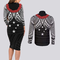 Samoan Tanoa Kava Bowl Ula Fala Couples Matching Long Sleeve Bodycon Dress and Long Sleeve Button Shirt Polynesian Tribal Vibe