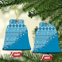 Fiji Marau na Kerisimasi Ceramic Ornament Aqua Tagimoucia Tapa Masi Tribal LT9 Bell Flake Aqua - Polynesian Pride