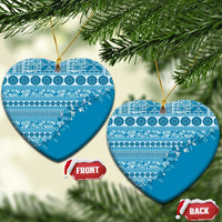 Fiji Marau na Kerisimasi Ceramic Ornament Aqua Tagimoucia Tapa Masi Tribal LT9 Heart Aqua - Polynesian Pride