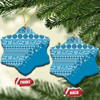 Fiji Marau na Kerisimasi Ceramic Ornament Aqua Tagimoucia Tapa Masi Tribal LT9 Snow Flake Aqua - Polynesian Pride