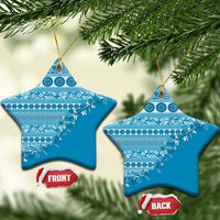 Fiji Marau na Kerisimasi Ceramic Ornament Aqua Tagimoucia Tapa Masi Tribal LT9 Star Aqua - Polynesian Pride