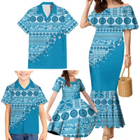 Fiji Marau na Kerisimasi Family Matching Mermaid Dress and Hawaiian Shirt Aqua Tagimoucia Tapa Masi Tribal - Polynesian Pride