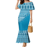 Fiji Marau na Kerisimasi Family Matching Mermaid Dress and Hawaiian Shirt Aqua Tagimoucia Tapa Masi Tribal - Polynesian Pride