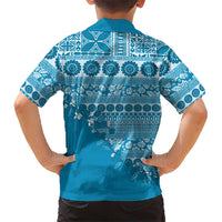Fiji Marau na Kerisimasi Family Matching Off The Shoulder Long Sleeve Dress and Hawaiian Shirt Aqua Tagimoucia Tapa Masi Tribal - Polynesian Pride