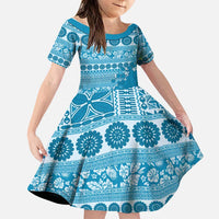 Fiji Marau na Kerisimasi Family Matching Off The Shoulder Long Sleeve Dress and Hawaiian Shirt Aqua Tagimoucia Tapa Masi Tribal - Polynesian Pride