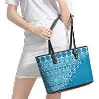 Fiji Marau na Kerisimasi Leather Tote Bag Aqua Tagimoucia Tapa Masi Tribal LT9 - Polynesian Pride