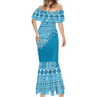 Fiji Marau na Kerisimasi Mermaid Dress Aqua Tagimoucia Tapa Masi Tribal - Polynesian Pride