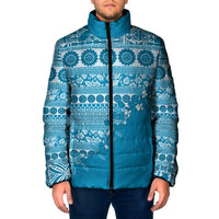 Fiji Marau na Kerisimasi Padded Jacket Aqua Tagimoucia Tapa Masi Tribal LT9 Men Aqua - Polynesian Pride