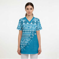 Fiji Marau na Kerisimasi Scrub Top Aqua Tagimoucia Tapa Masi Tribal LT9 - Polynesian Pride