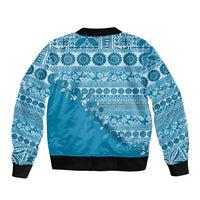Fiji Marau na Kerisimasi Sleeve Zip Bomber Jacket Aqua Tagimoucia Tapa Masi Tribal LT9 - Polynesian Pride