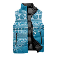 Fiji Marau na Kerisimasi Sleeveless Puffer Jacket Aqua Tagimoucia Tapa Masi Tribal LT9 - Polynesian Pride