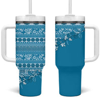 Fiji Marau na Kerisimasi Tumbler With Handle Aqua Tagimoucia Tapa Masi Tribal - Polynesian Pride