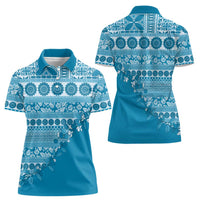 Fiji Marau na Kerisimasi Women Polo Shirt Aqua Tagimoucia Tapa Masi Tribal - Polynesian Pride